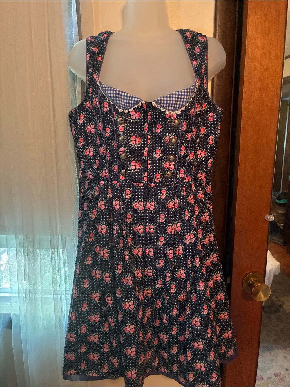 Navy Floral drindl with Pink Rose Print